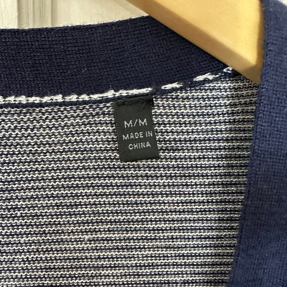 ATM Open Cardigan Silk Cashmere Blend Navy Blue Striped Lightweight Nautical M - Picture 6 of 9